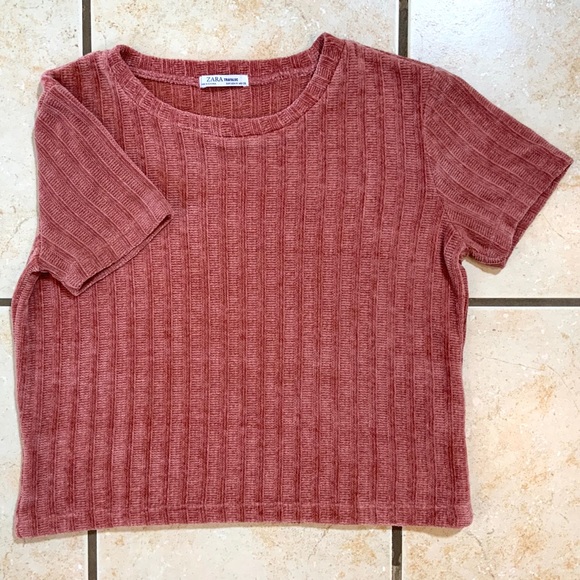 EUC Zara Chenille Textured Short Sleeve Crop Top M - Picture 7 of 13